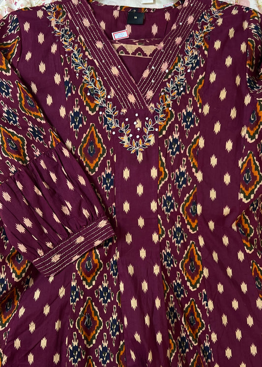 Maroon Ikat suit set