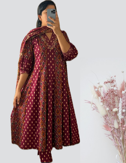 Maroon Ikat suit set