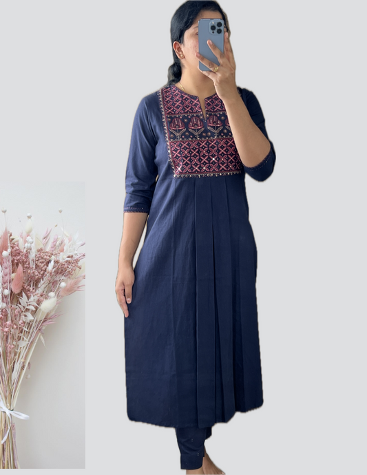 Blue Embroidered cord set