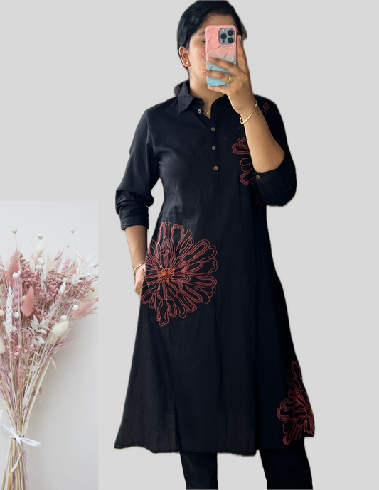 Black Embroidered cord set