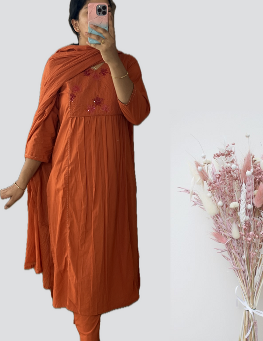 Orange embroidered suit set