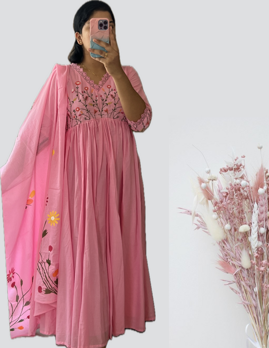 Baby Pink Yoke embroidered suit set