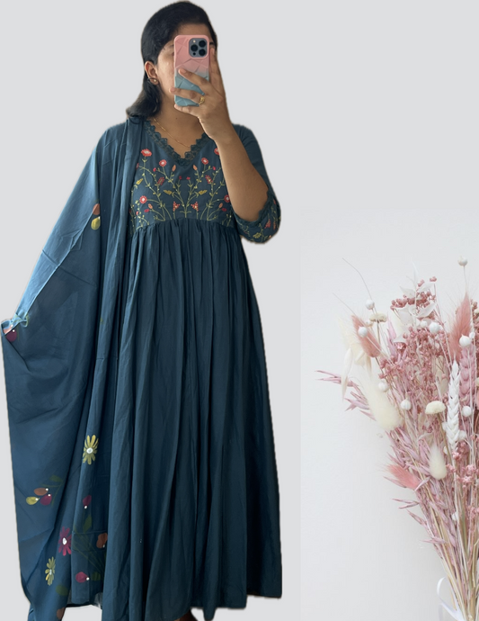 Teal Yoke embroidered suit set