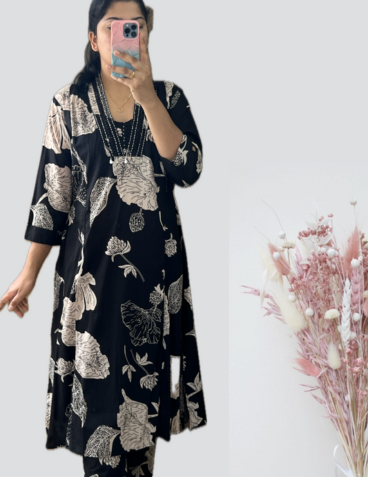 Black floral cord set