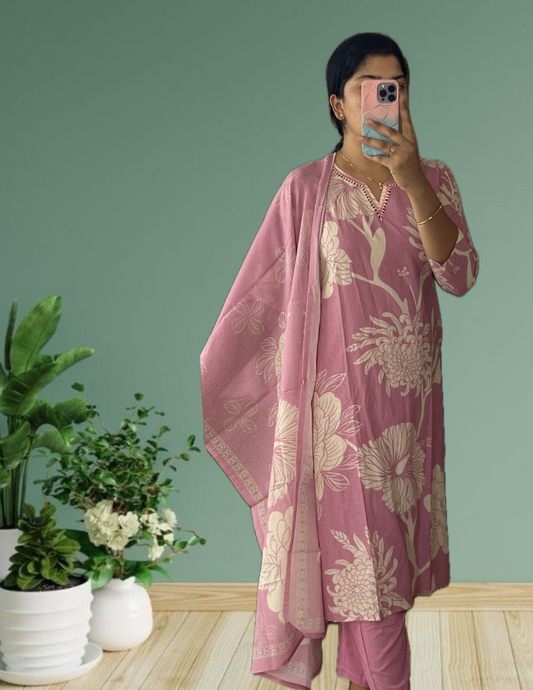 Pink and white floral suit set