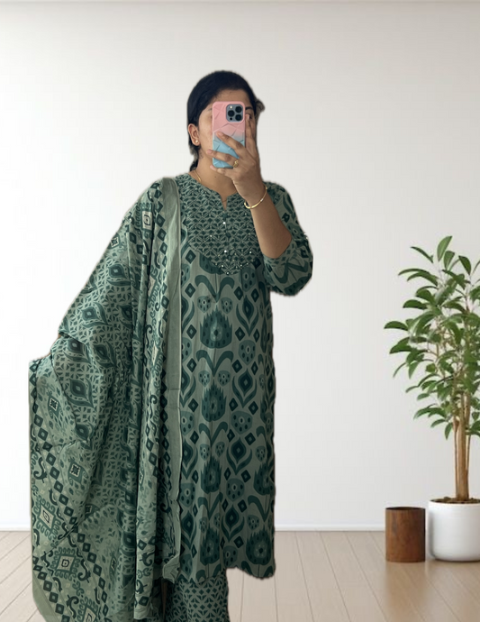 Green Ikkat suit set