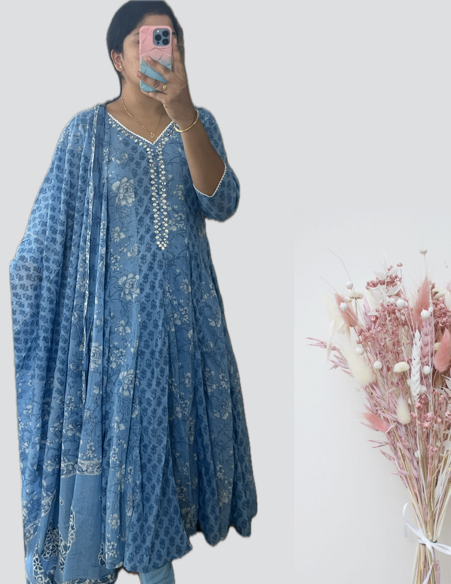 Blue panel anarkali suit set