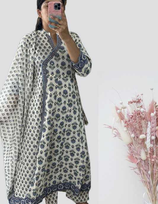 Blue mogra angrakha suit set