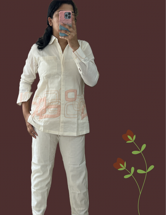 Orange printed shirt collar cord set