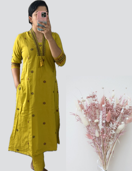 Mustard flex kurti and pant