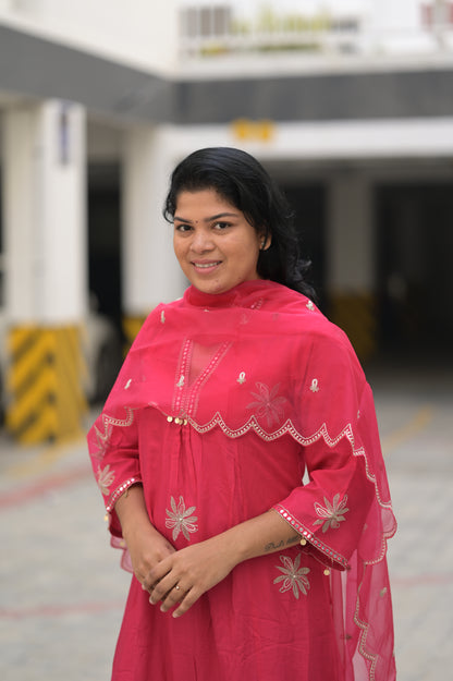 Pink A Line Embroidered Suit Set