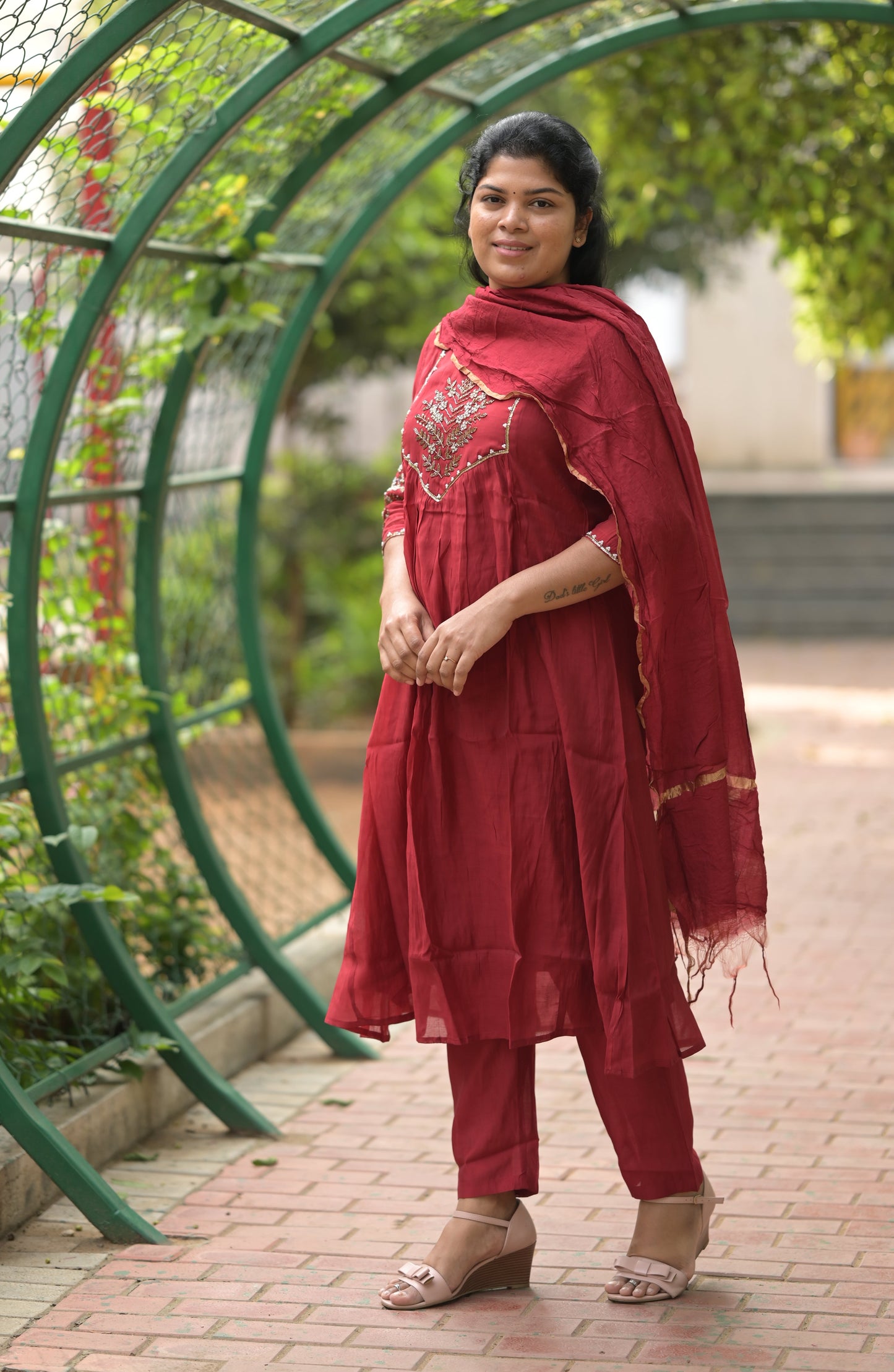 Maroon Sequins Mul Chanderi Suit Set