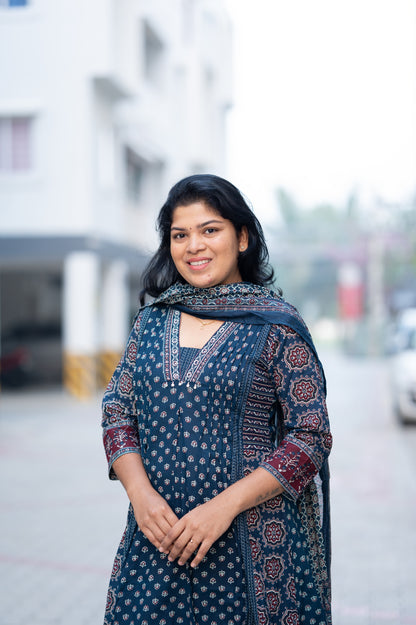 Blue printed suit set