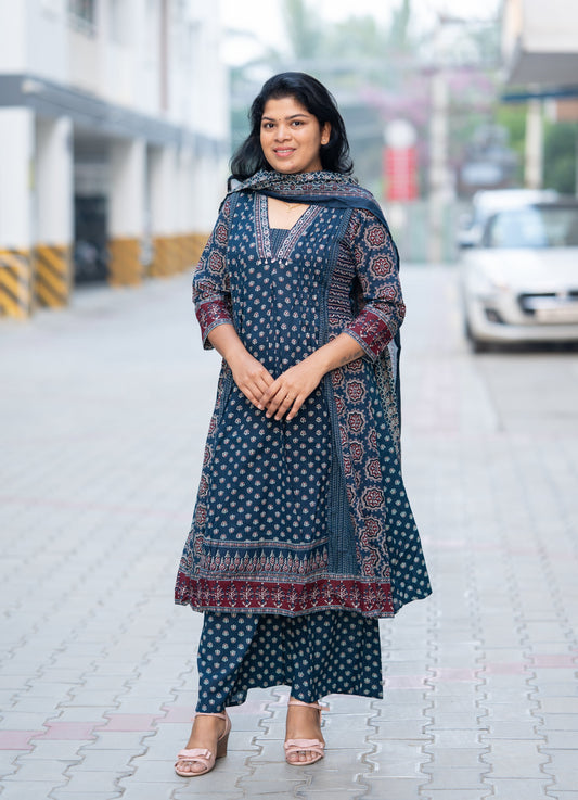 Blue printed suit set