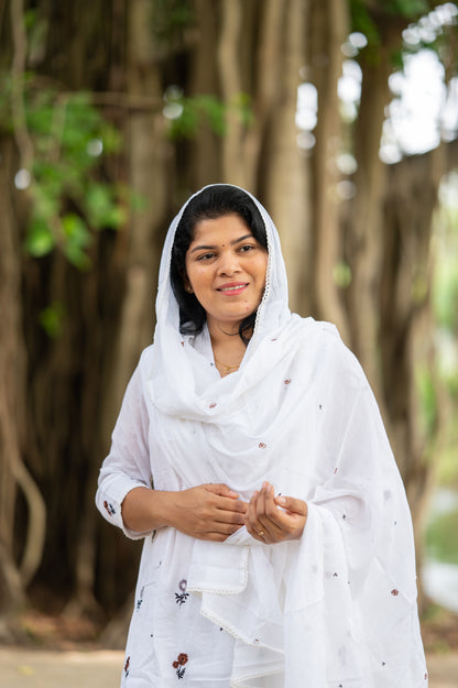 White Embroidered Mul Cotton Suit Set