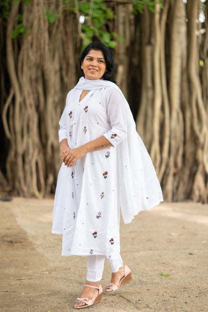 White Embroidered Mul Cotton Suit Set