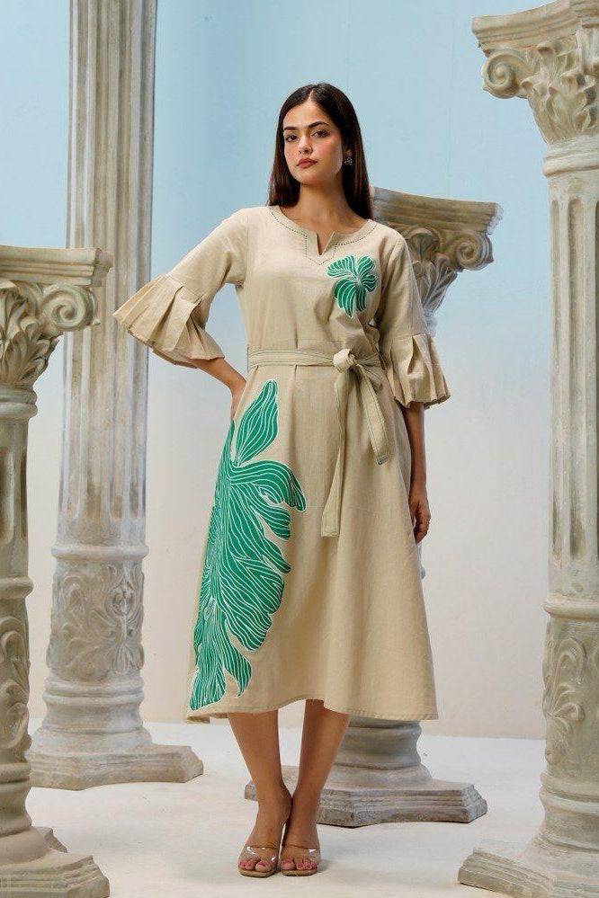 Teal Flower Applique Dress