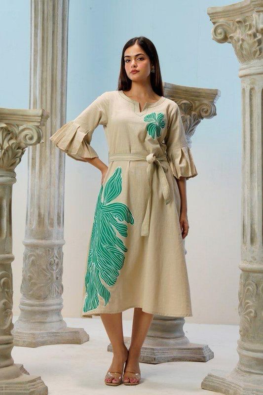 Teal Flower Applique Dress