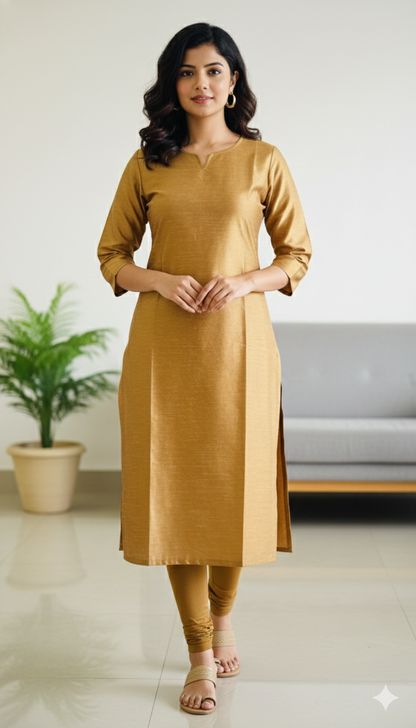 Copper Kurti With Black Striped Dupatta