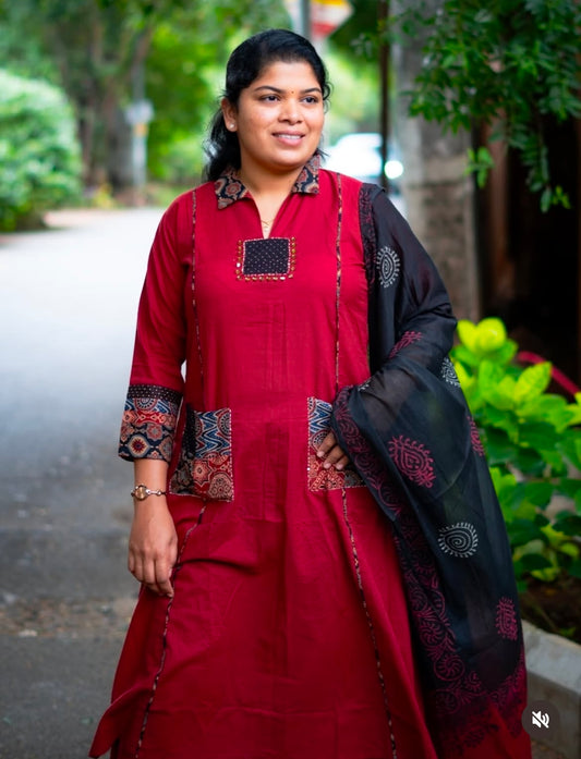 Brown Applique Suit Set