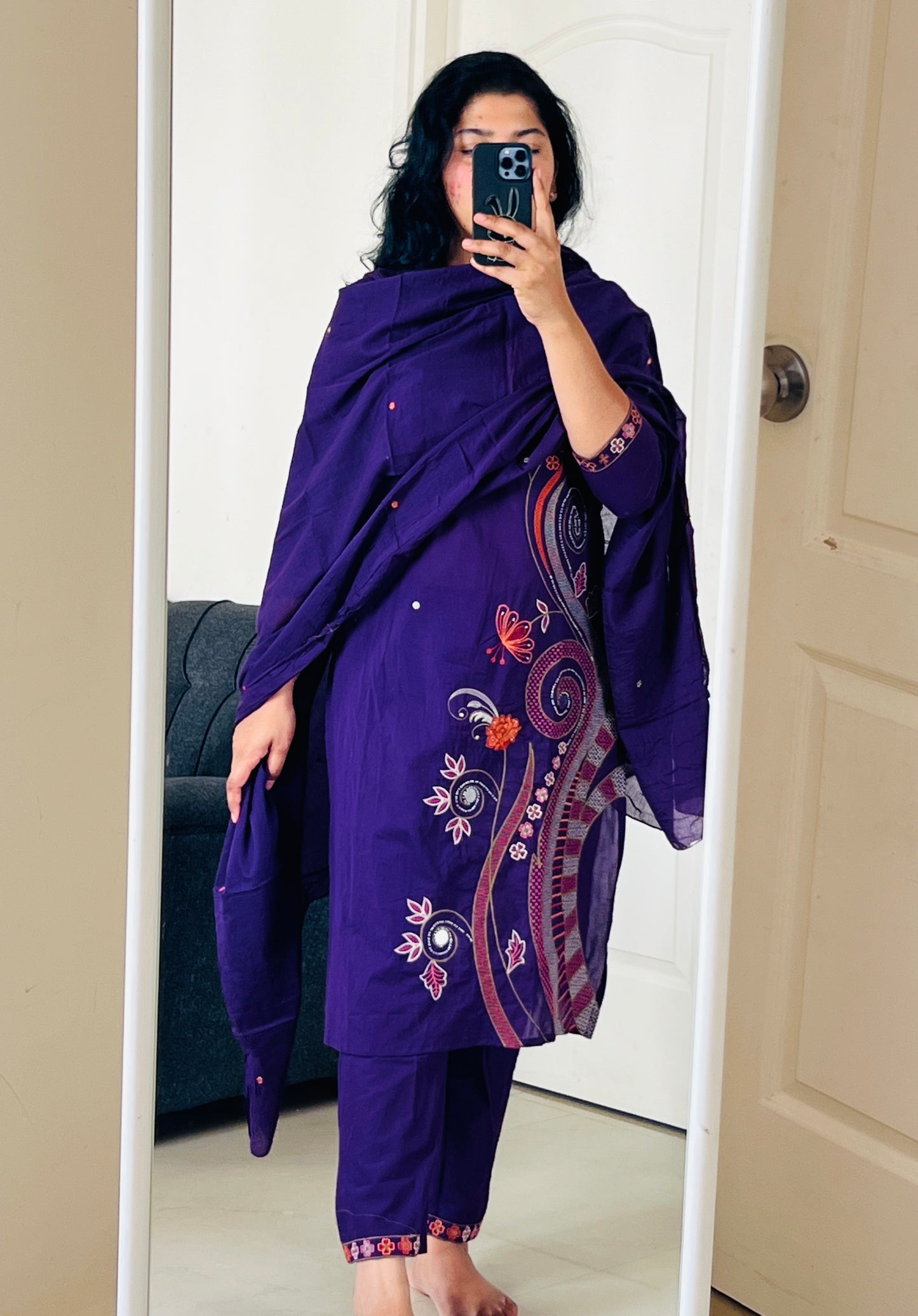 Violet Embroidered Suit Set