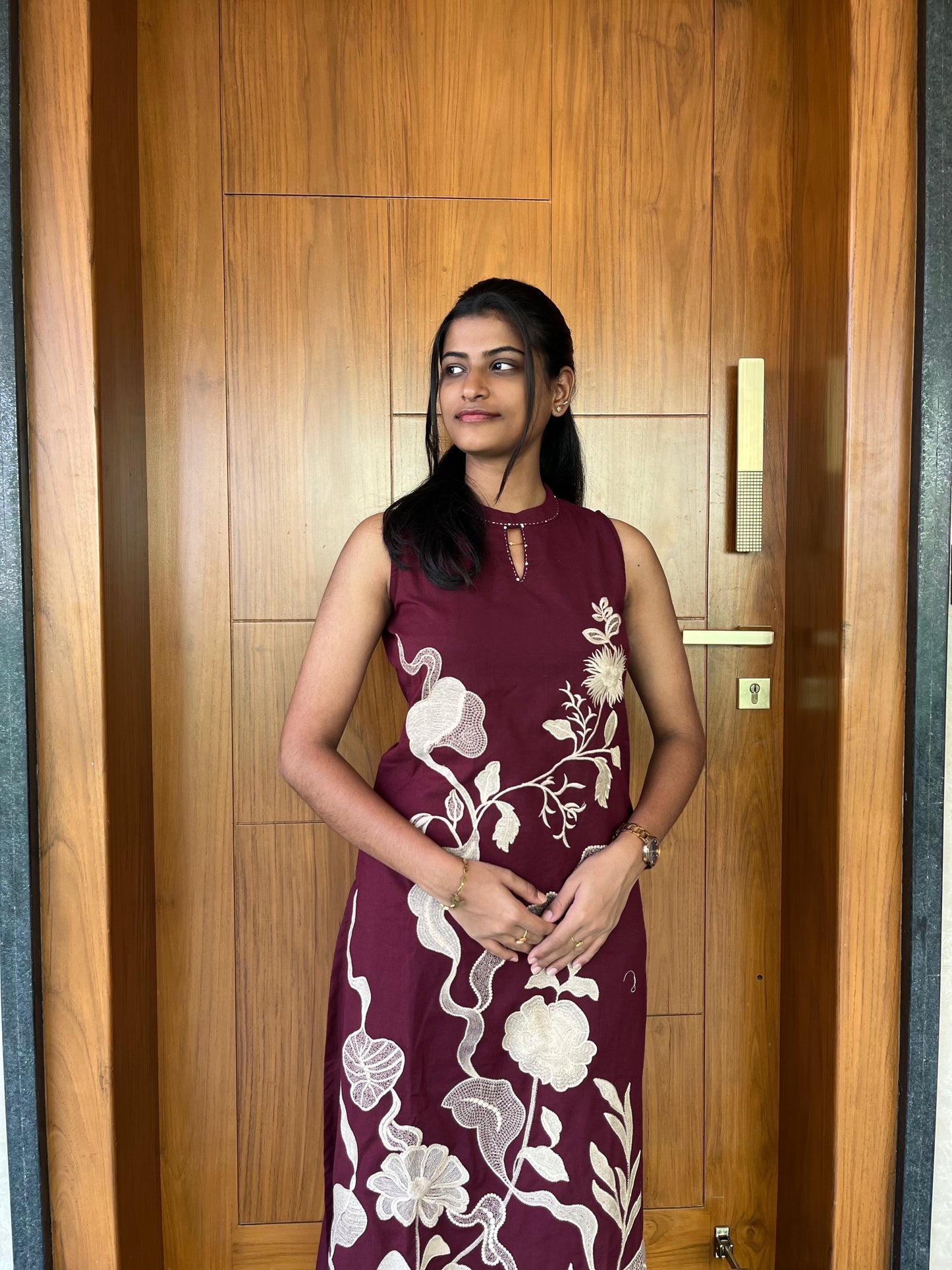 Wine embroidered kurti and pant