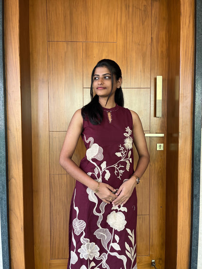 Wine embroidered kurti and pant