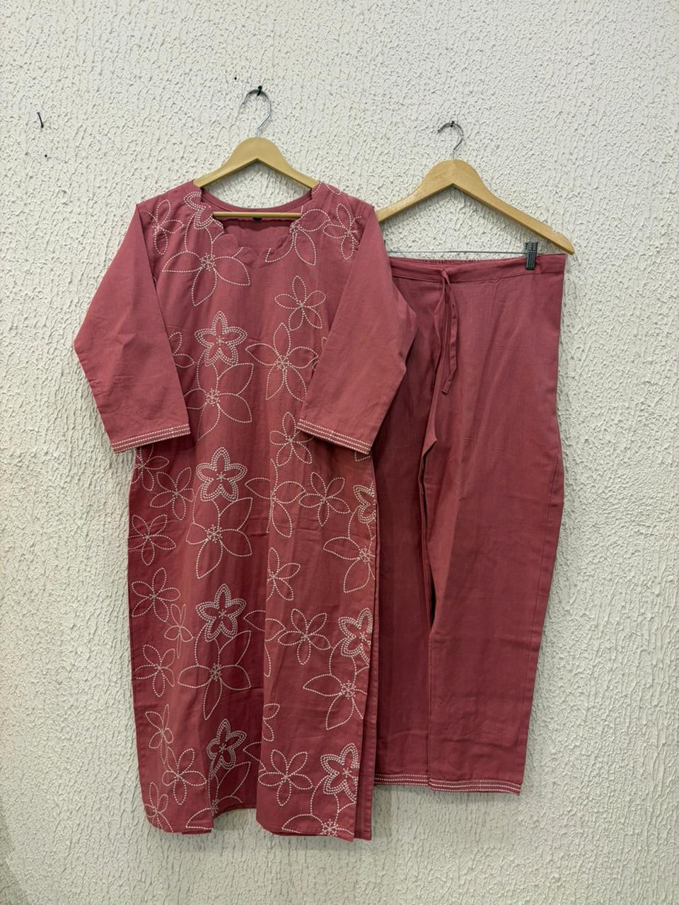 Peach Embroidered Kurti and Pants