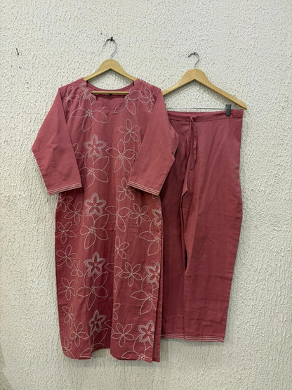 Peach Embroidered Kurti and Pants
