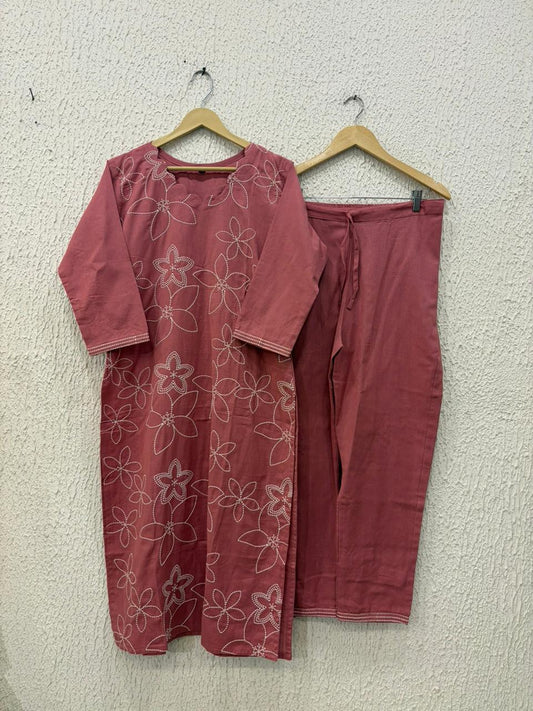 Peach Embroidered Kurti and Pants