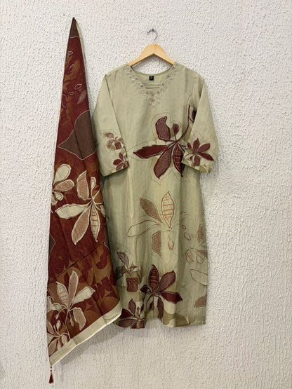 Silver Maroon Floral Suit Set