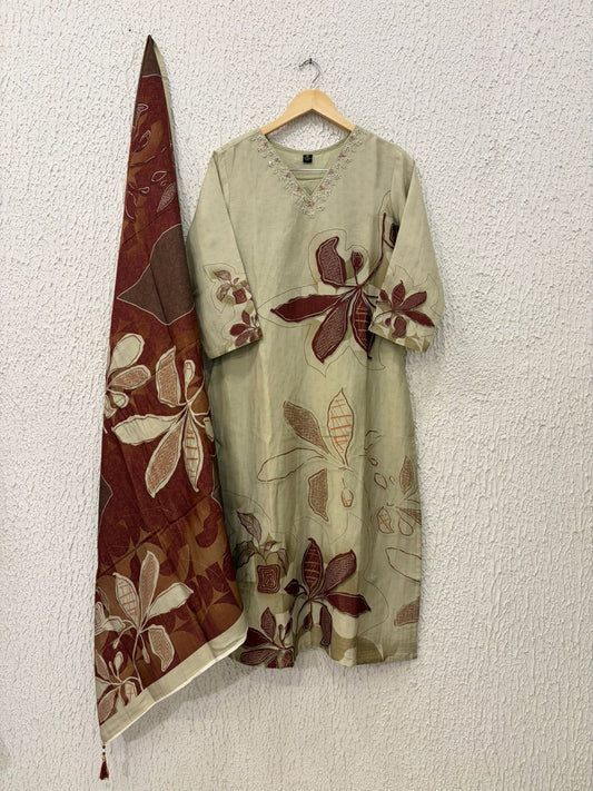 Silver Maroon Floral Suit Set