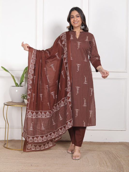 Brown Stripes Suit Set