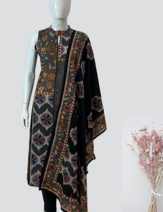 Black asymmetric high neck suit set