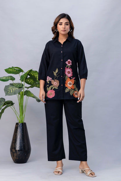 Black embroidered cords