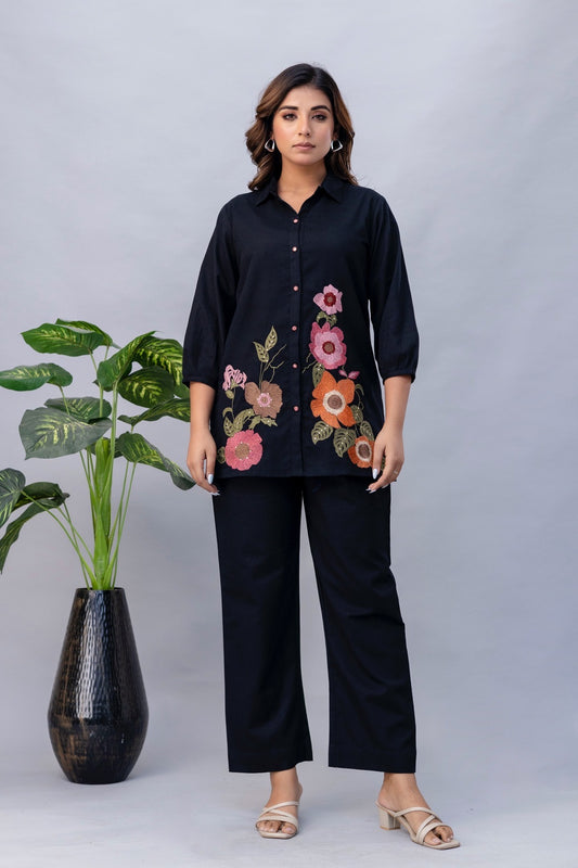 Black embroidered cords