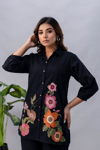 Black embroidered cords