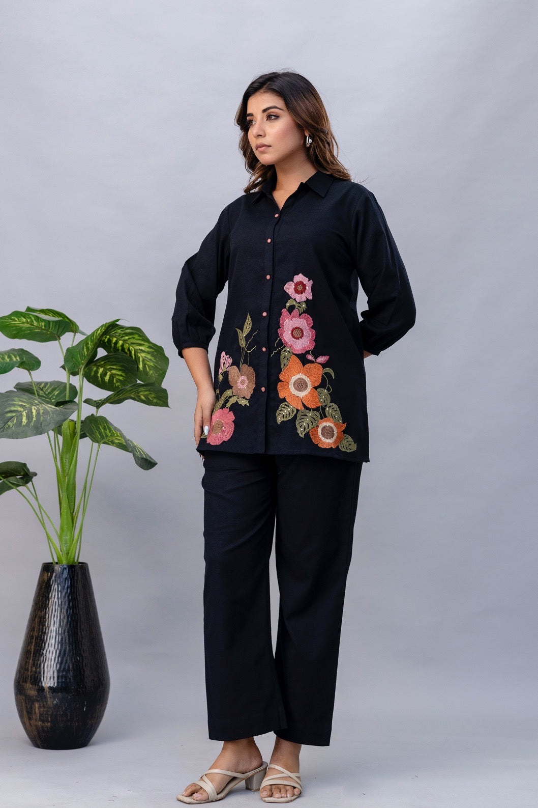 Black embroidered cords