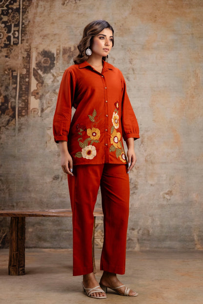 Rust embroidered cords