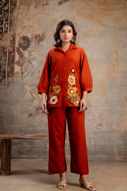 Rust embroidered cords