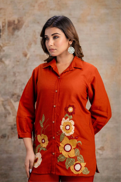 Rust embroidered cords