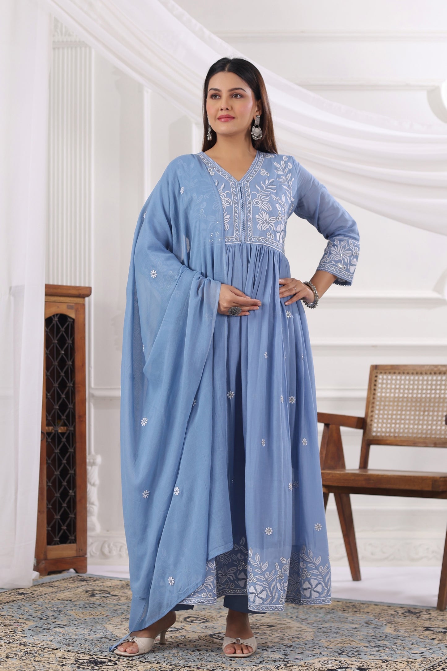 Blue Embroidered Suit Set