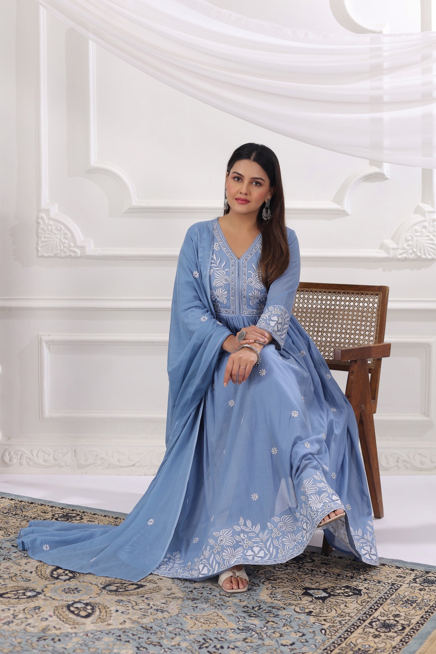 Blue Embroidered Suit Set