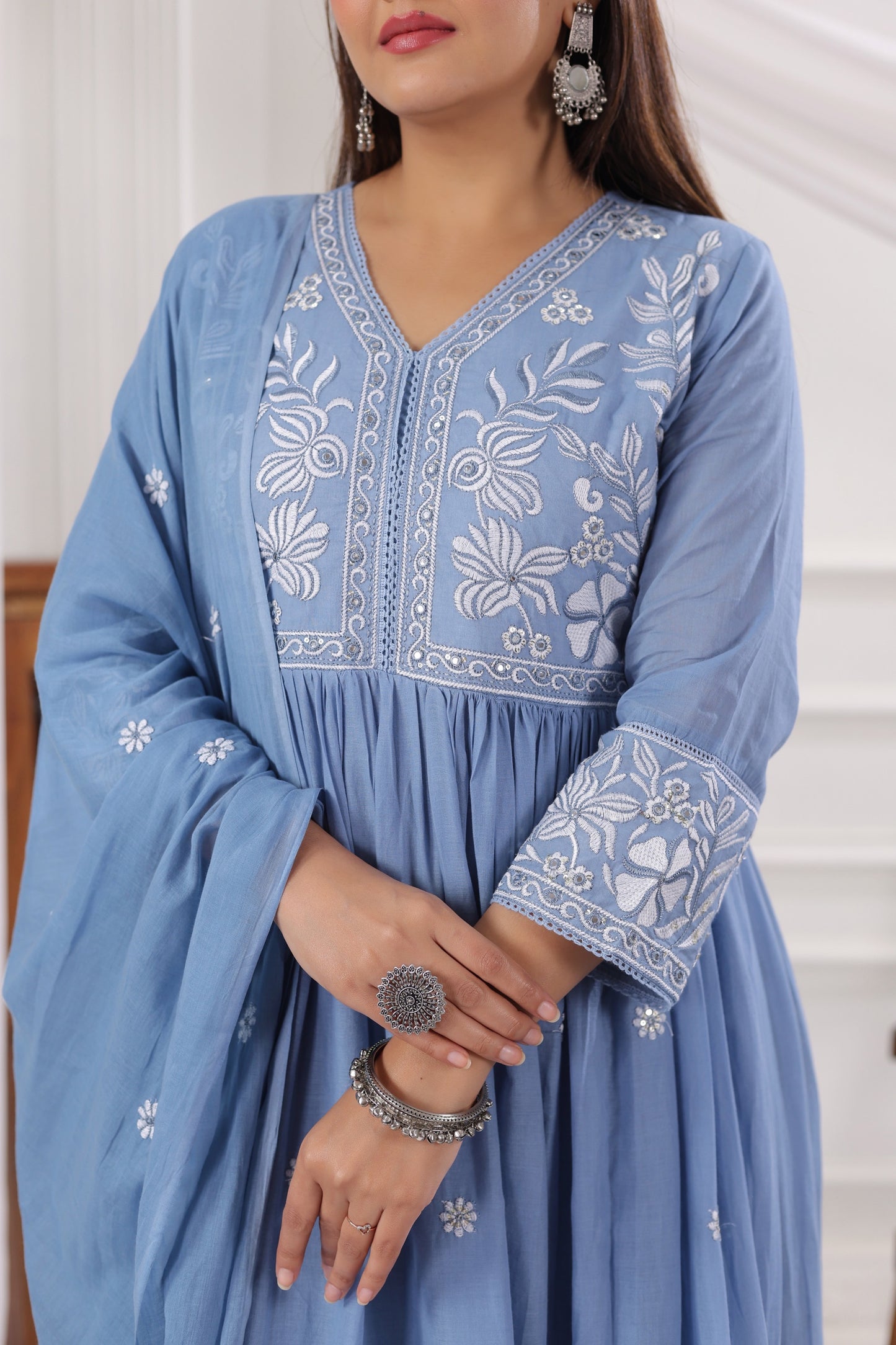 Blue Embroidered Suit Set