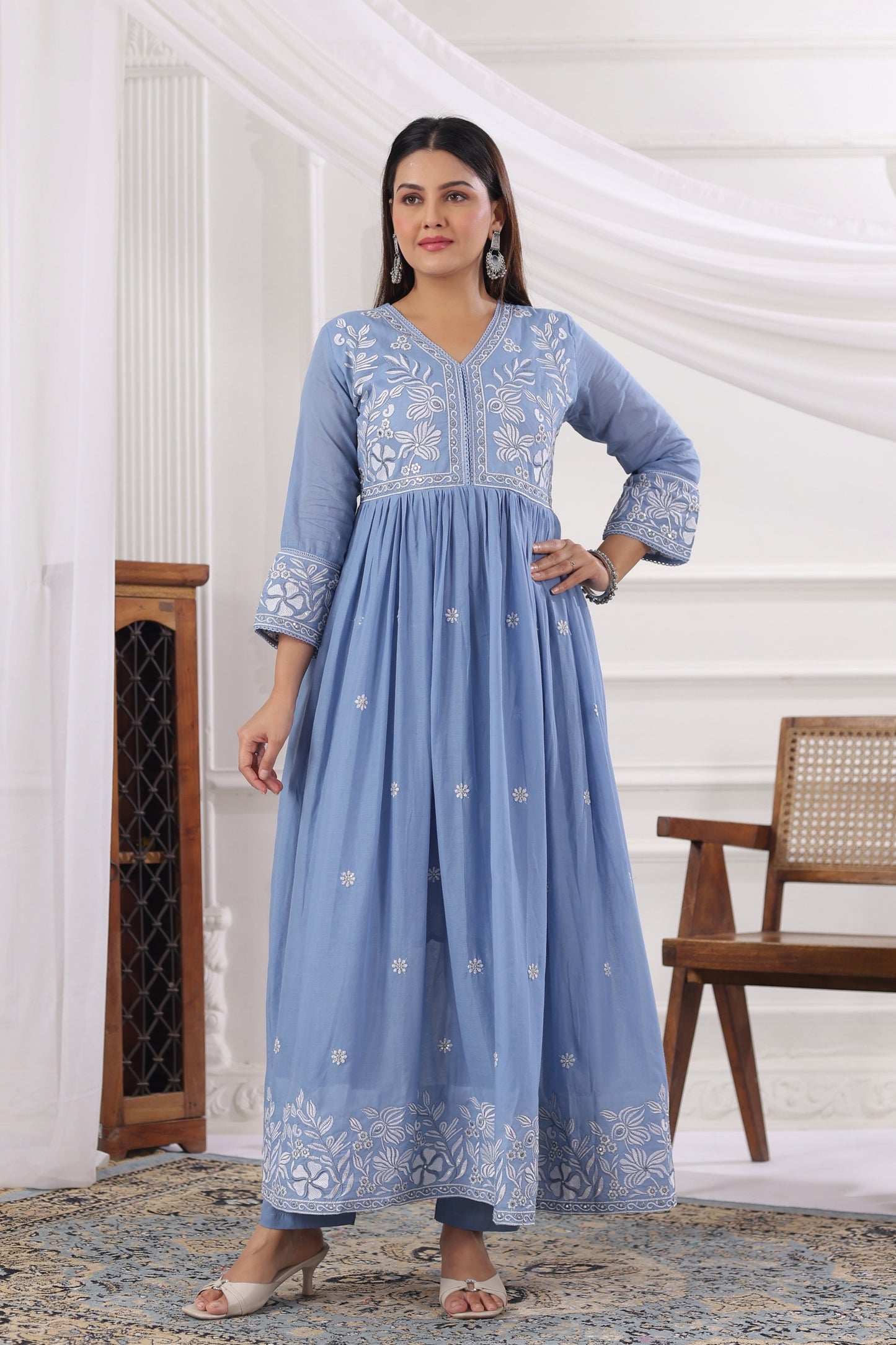 Blue Embroidered Suit Set
