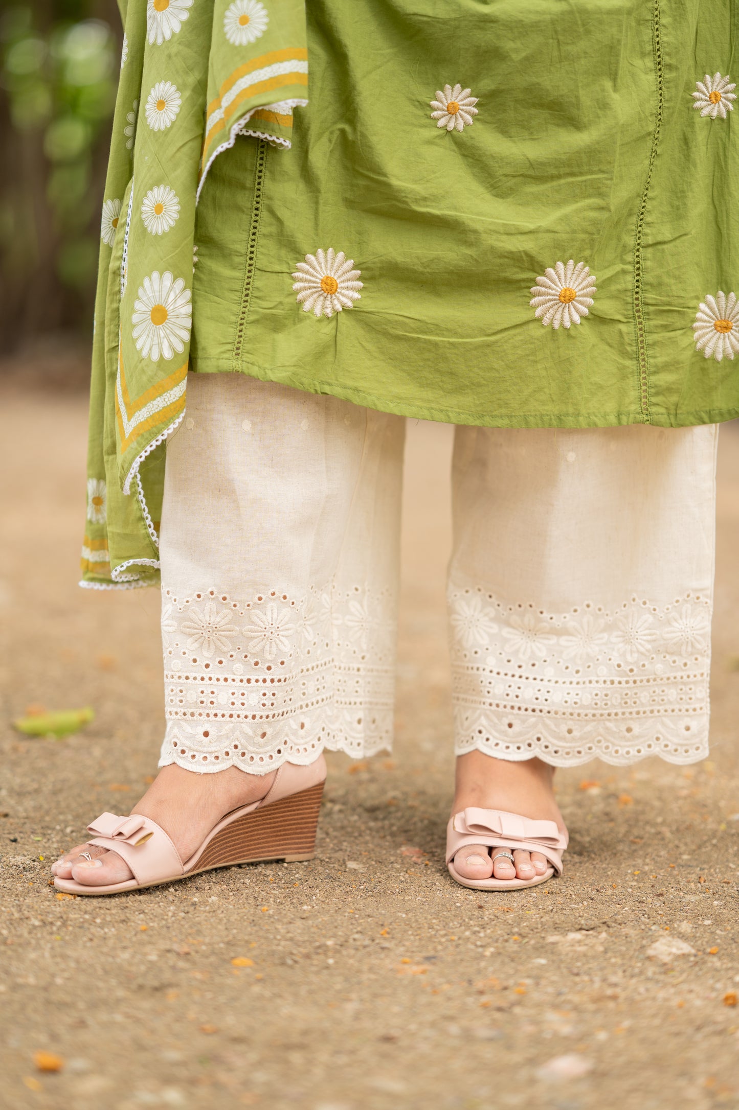 Pista Green Embroidered Suit Set