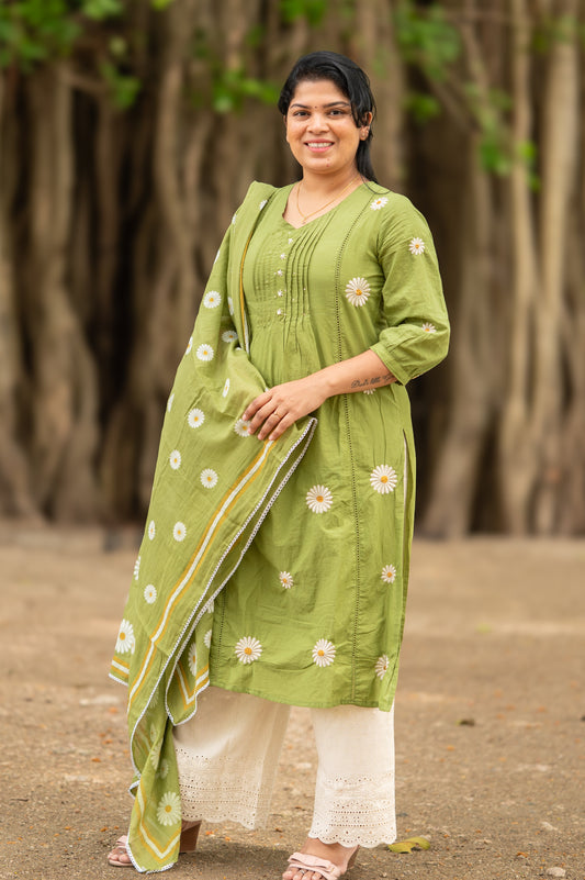 Pista Green Embroidered suit set