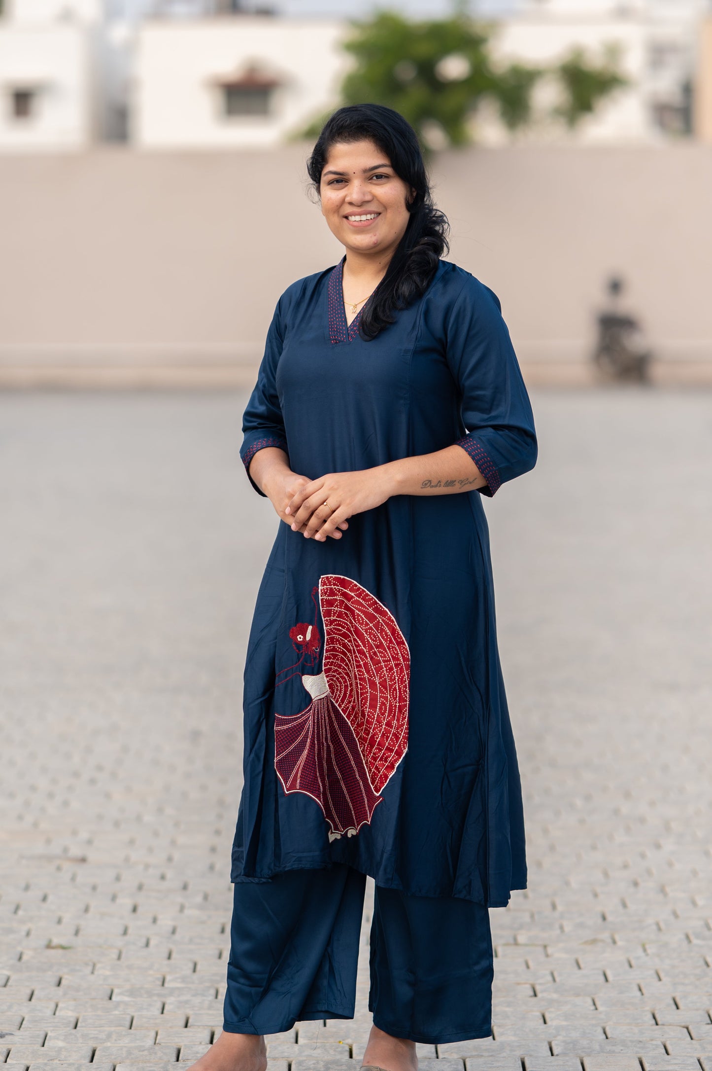 Blue applique kurti and pant