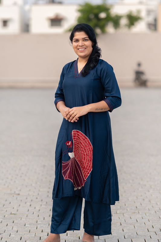 Blue applique kurti and pant