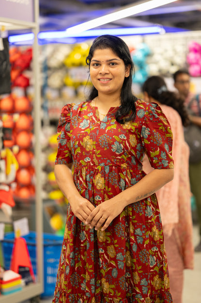 Maroon Floral Dress